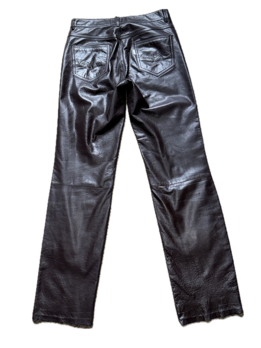 🟤 SETTLER Dark Brown Genuine Leather Raw Hem Pants | Vintage Glam Y2K | 30x32